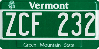 VT license plate ZCF232