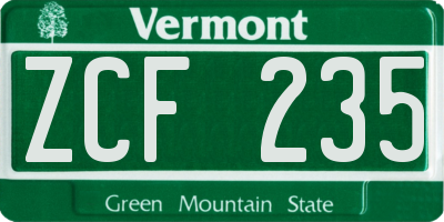 VT license plate ZCF235