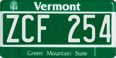 VT license plate ZCF254