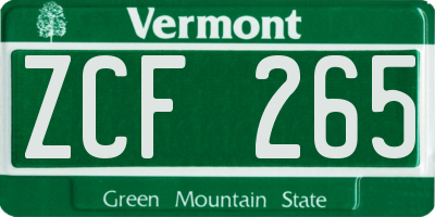 VT license plate ZCF265