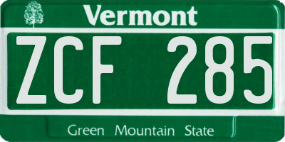 VT license plate ZCF285