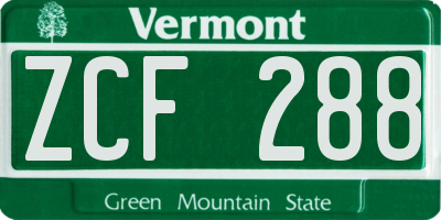 VT license plate ZCF288
