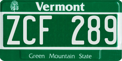 VT license plate ZCF289