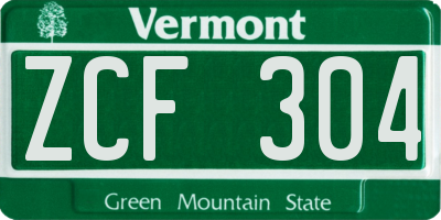 VT license plate ZCF304