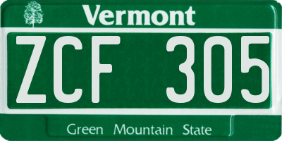 VT license plate ZCF305