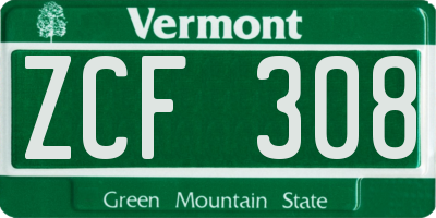 VT license plate ZCF308