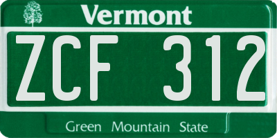 VT license plate ZCF312