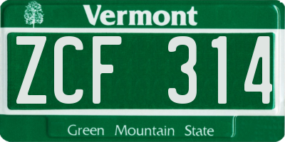 VT license plate ZCF314