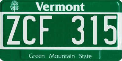 VT license plate ZCF315