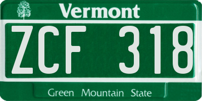 VT license plate ZCF318