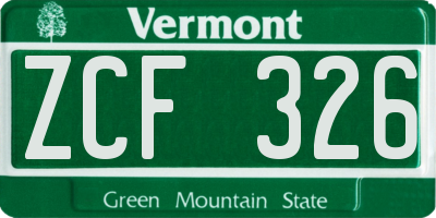 VT license plate ZCF326