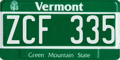 VT license plate ZCF335