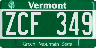 VT license plate ZCF349