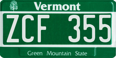 VT license plate ZCF355