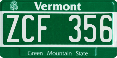 VT license plate ZCF356