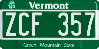 VT license plate ZCF357