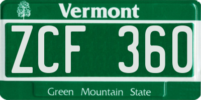 VT license plate ZCF360