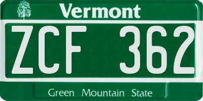VT license plate ZCF362