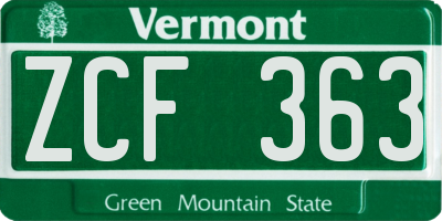 VT license plate ZCF363