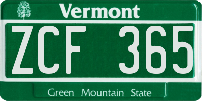 VT license plate ZCF365
