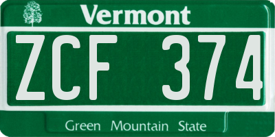 VT license plate ZCF374