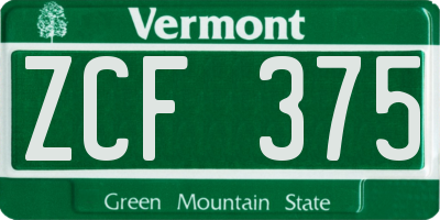 VT license plate ZCF375