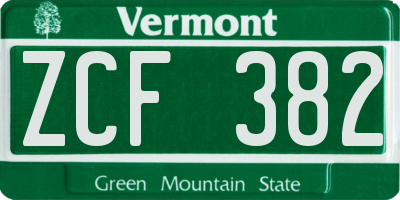 VT license plate ZCF382