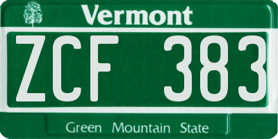 VT license plate ZCF383