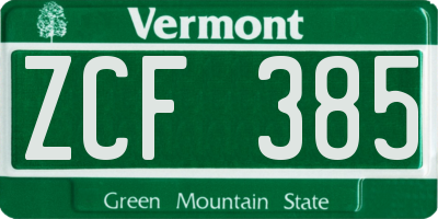 VT license plate ZCF385