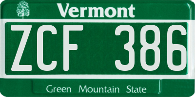 VT license plate ZCF386