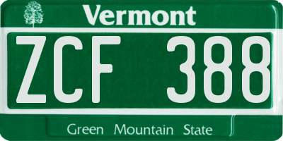 VT license plate ZCF388