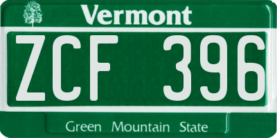 VT license plate ZCF396