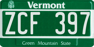 VT license plate ZCF397