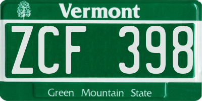 VT license plate ZCF398