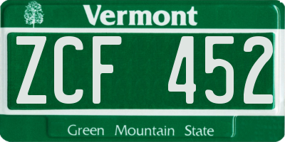VT license plate ZCF452