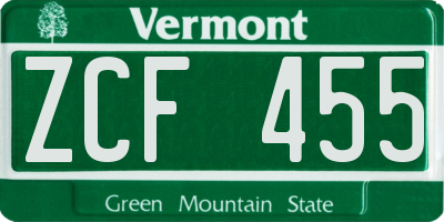 VT license plate ZCF455