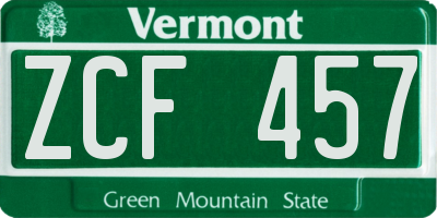 VT license plate ZCF457