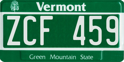VT license plate ZCF459