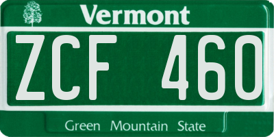 VT license plate ZCF460