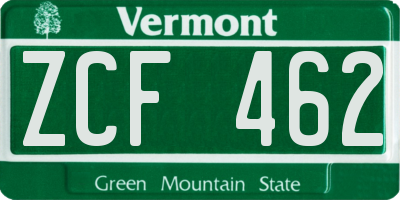 VT license plate ZCF462