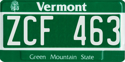 VT license plate ZCF463