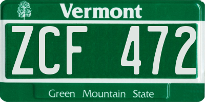 VT license plate ZCF472