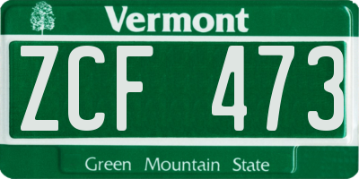 VT license plate ZCF473