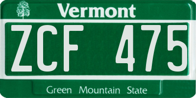 VT license plate ZCF475