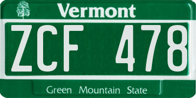 VT license plate ZCF478