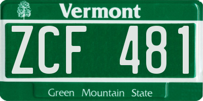 VT license plate ZCF481