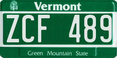 VT license plate ZCF489