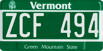 VT license plate ZCF494