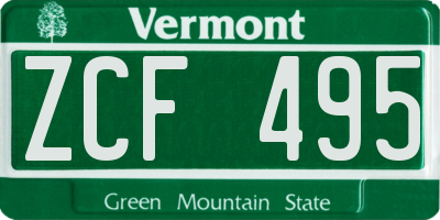 VT license plate ZCF495