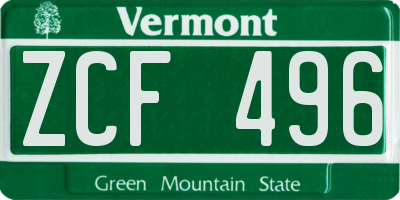 VT license plate ZCF496